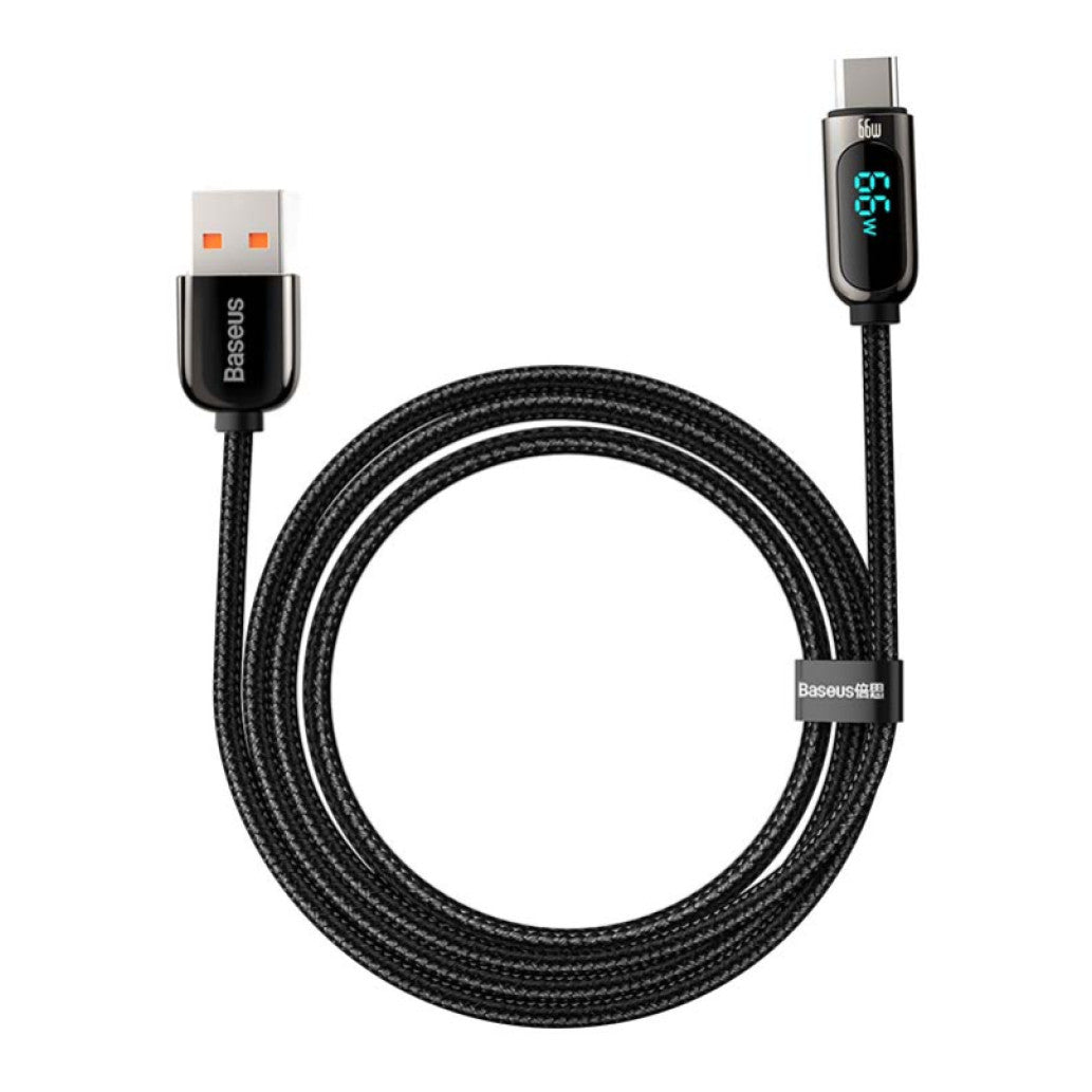Kabel USB-C => USB-A 2.0 tekstil ovoj 1,00m 6A Baseus LED – črn (CASX020001)