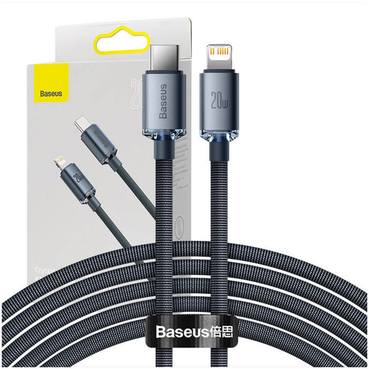 Kabel USB-C => Lightning tekstil ovoj 2,00m 20W PD Baseus Crystal Shine črn (CAJY000301)