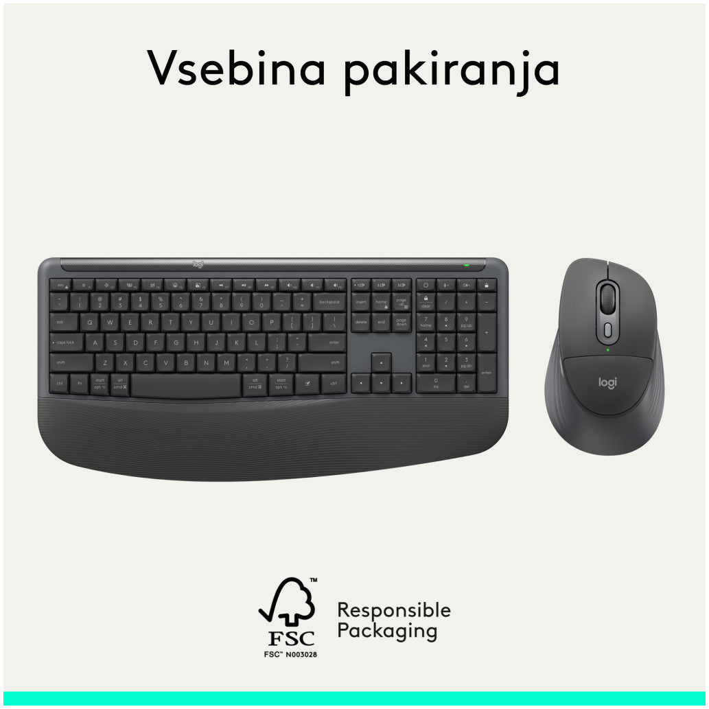 Tipkovnica in miš Logitech brezžična + Bluetooth MK880 Signature Comfort Plus grafitna Slovenski nabor znakov (920-014161)