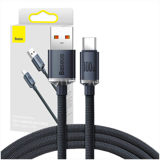 Kabel USB-C => USB-A 2.0 tekstil ovoj 1,20m 100W 20V/5A Baseus Crystal Shine črn (CAJY000401)