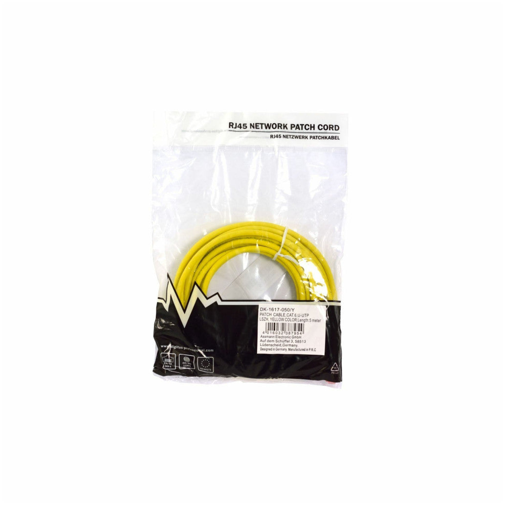 KABEL PATCH UTP Cat 6 5,00m RJ45 Digitus rumen (DK-1617-050/Y)
