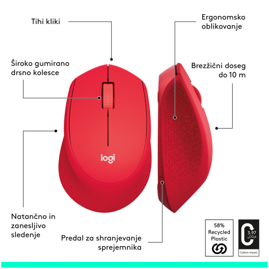 Miš Logitech brezžična optična M330 rdeča silent plus (910-004911)