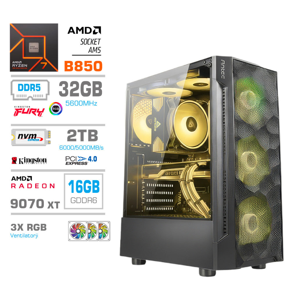 Računalnik MEGA MT S7 R7-9700X/RX9070 XT/32GB-DDR5/2TB-4.0/750W/Brez OS RGB + Estetski napajalni kabli [Rumena / Črna]