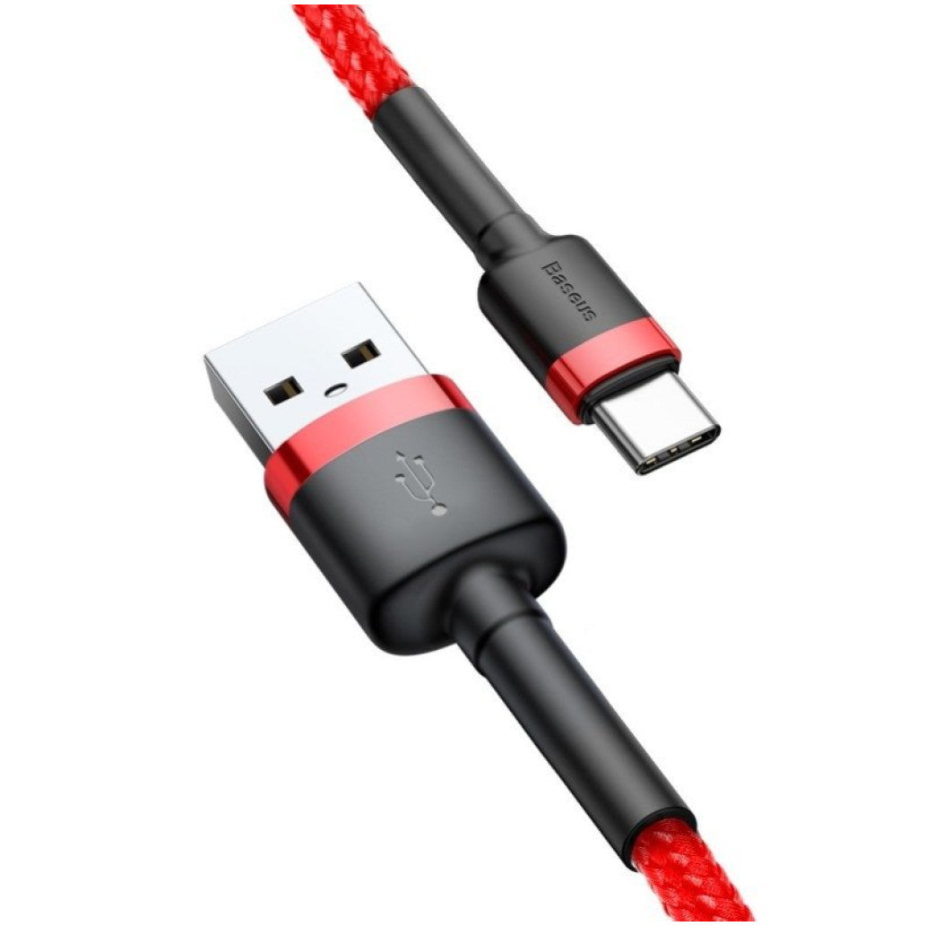 Kabel USB-C => USB-A 2.0 tekstil ovoj 2,00m 5V/2A QC3 Baseus rdeč/črn (CATKLF-C09)
