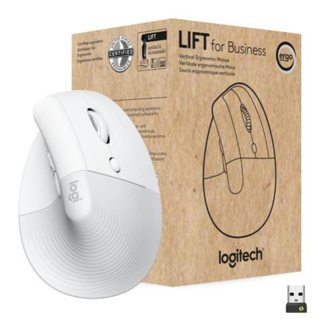Miš brezžična + Bluetooth Logitech Lift Vertical For Business 4000DPI ergonomična bela (910-006496)