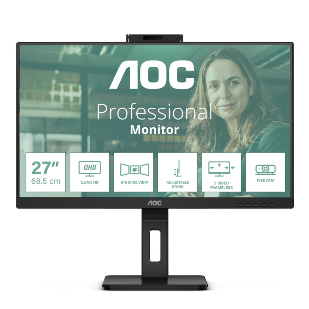 Monitor AOC 68,6 cm (27,0") Q27P3QW 2560x1440 konferenca 75Hz IPS 4ms 2xHDMI DisplayPort 4xUSB3.2 Pivot Kamera Zvočniki 2x5W  3H AdaptiveSync P3 serija