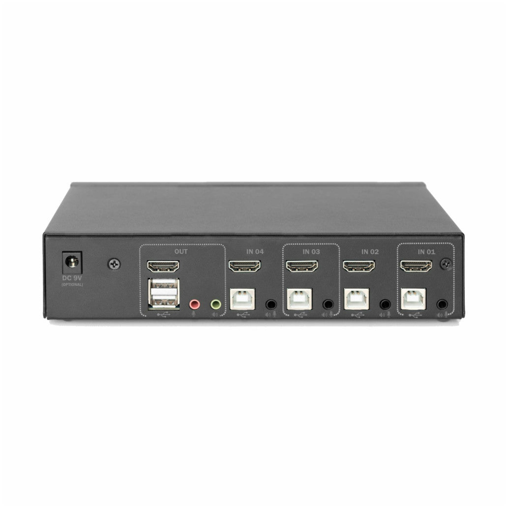 KVM stikalo Digitus 4-port 4K/30Hz IN 4xHDMI 4xUSB 4x3,5mm OUT HDMI 2xUSB-A 2x3,5mm (DS-12880)