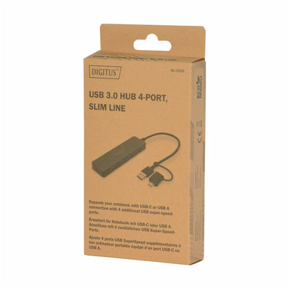 HUB USB-C/A => 4xUSB-A  3.0 slim črn Digitus (DA-70235)