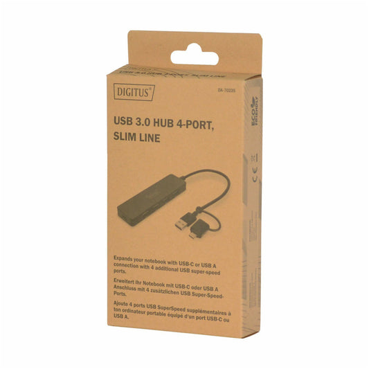 HUB USB-C/A => 4xUSB-A  3.0 slim črn Digitus (DA-70235)