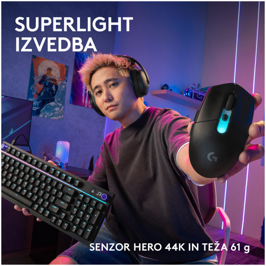 Gaming miška brezžična Logitech G305 X Superlight, črna (910-007739)