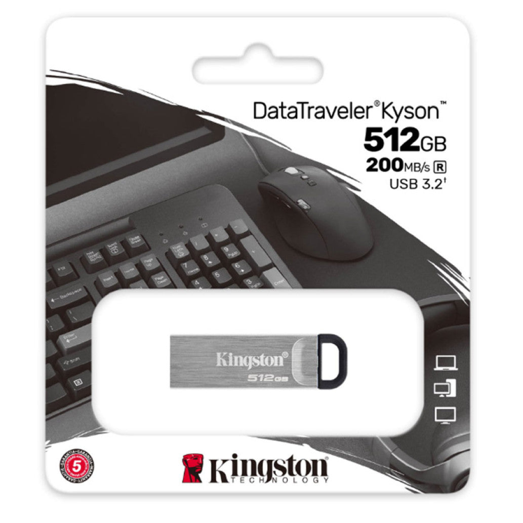 Spominski ključek 512GB USB3.2 Kingston Kyson DT 200MB/s 60MB/s kovinski brez pokrovčka srebrno-črn (DTKN/512GB)