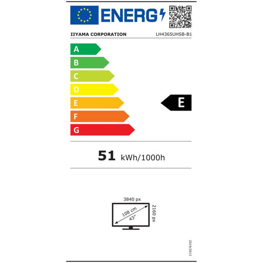 Monitor Iiyama 108 cm (42,5") LH4365UHSB-B1 3840x2160 IPS 8ms 2xHDMI DisplayPort 2xUSB2.0 Zvočniki 2x10W  NTSC72% WiFi RJ45 RS232 ProLite touch Android 11 OS, iiSignage2, FailOver, EShare