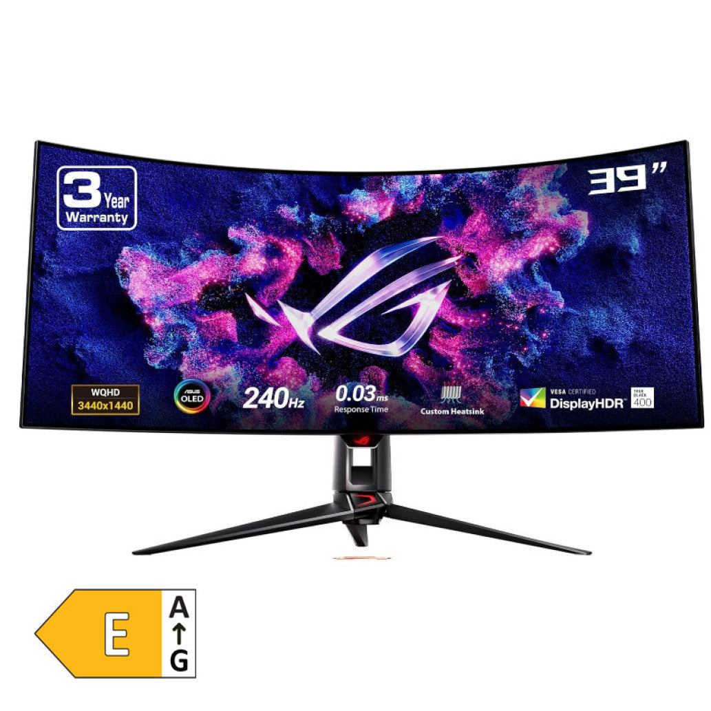 Monitor Asus 99,1 cm (39,0") PG39WCDM 3440x1440 Curved Gaming 240Hz OLED 0,03ms 2xHDMI DisplayPort USB-C 90W 2xUSB3.2 2xUSB2.0 HAS  DCI-P3-99% FreeSync Premium G-Sync Compatible 2xUSB2.0 KVM HDR400 RO