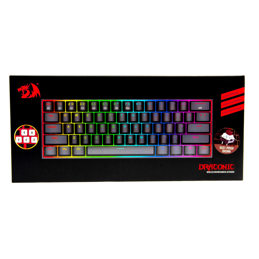 Gaming Tipkovnica USB-C Redragon DRACONIC K530 | SLO gravura črna RGB rjava stikala (10467)