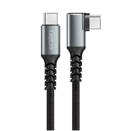 Kabel USB-C (m) => USB-C (m) 3.2 1,0m 100W 5A/20V 10 Gbps 90 kotni pletenj ovoj črn LogiLink (CU0271)