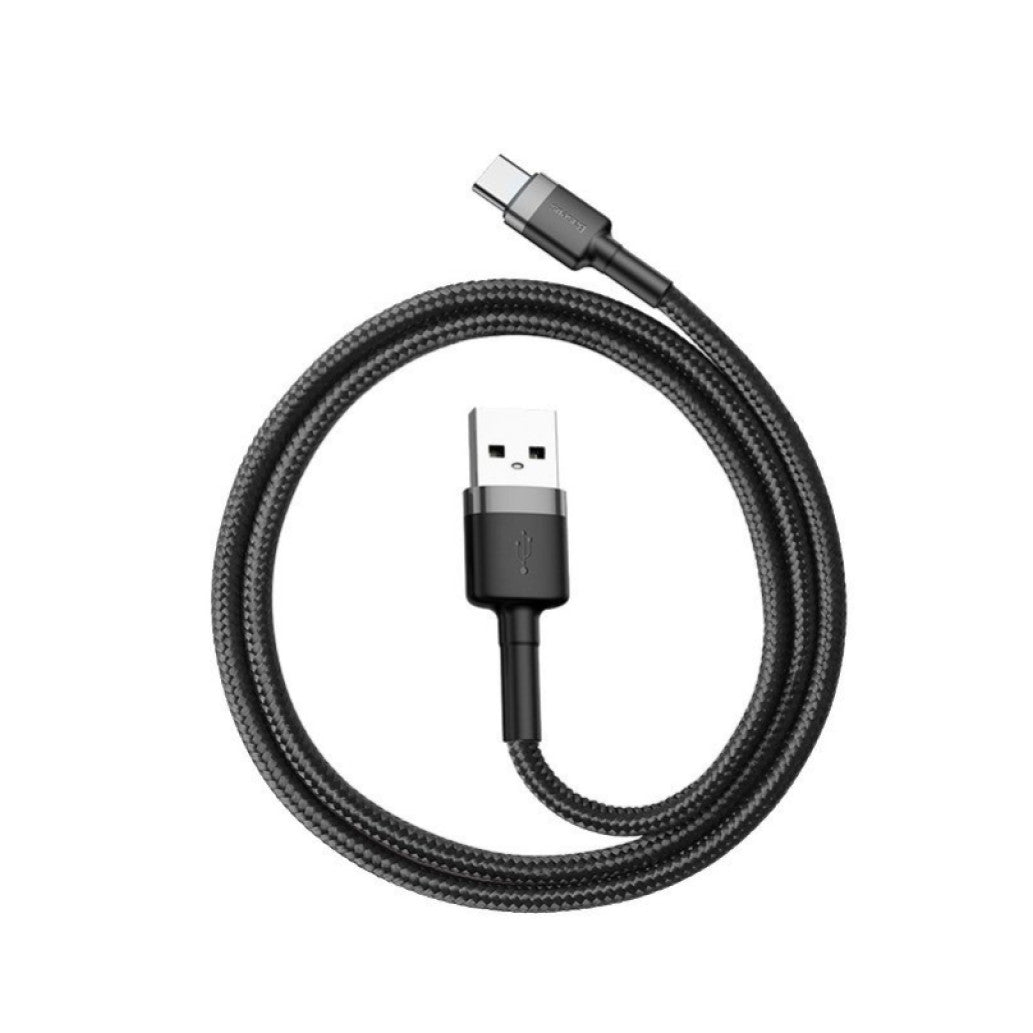 Kabel USB-C => USB-A 2.0 tekstil ovoj 1,00m 5V/3A QC3 Baseus črn/siv (CATKLF-BG1)