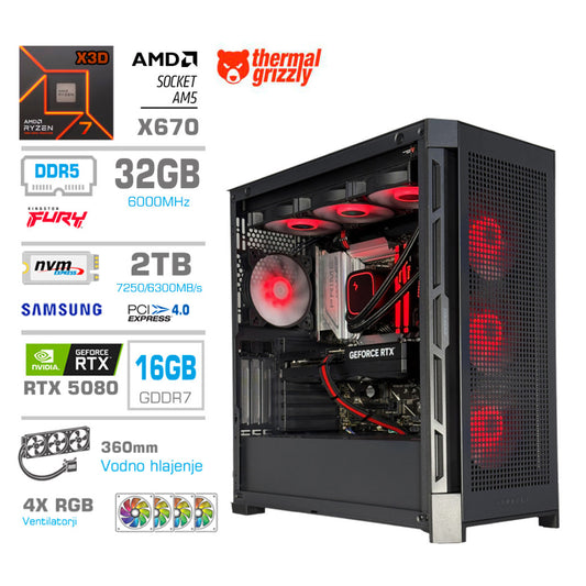 Računalnik MEGA TWR S11 R7-9800X3D/RTX5080/32GB-DDR5/2TB-4.0/1050W/Brez OS/črna RGB + Estetski napajalni kabli [Rdeča / Črna]