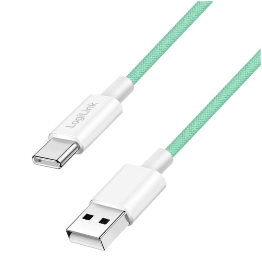 Kabel USB-C (m) => USB-A (m) 2.0 najlon ovoj 1,5m 60W 3A/20V 480Mbps PD3 zelen LogiLink(CU0328)