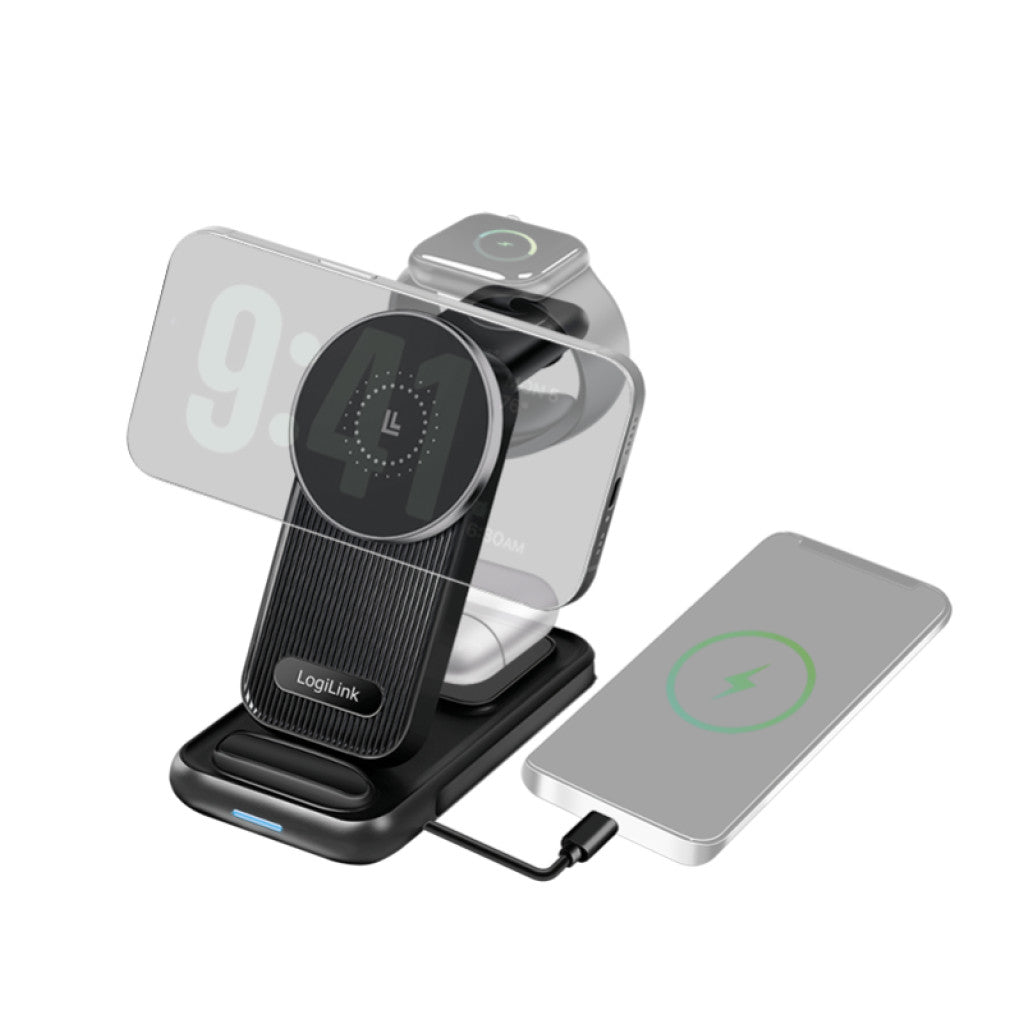 Brezžična polnilna postaja LogiLink 4v1 za pametni telefon, Apple in Samsung watch, AirPods, črna (PA0292)