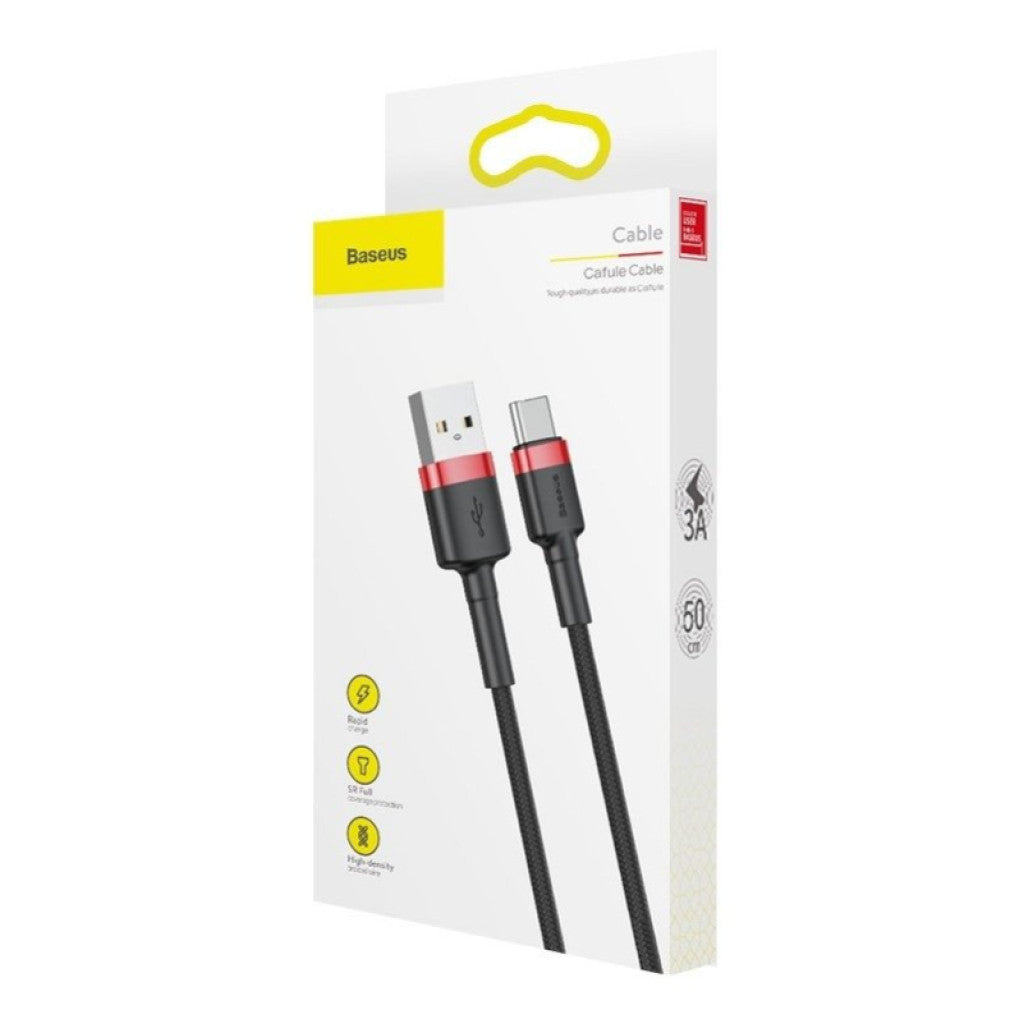 Kabel USB-C => USB-A 2.0 tekstil ovoj 1,00m 5V/3A QC3 Baseus črn/rdeč (CATKLF-B91)