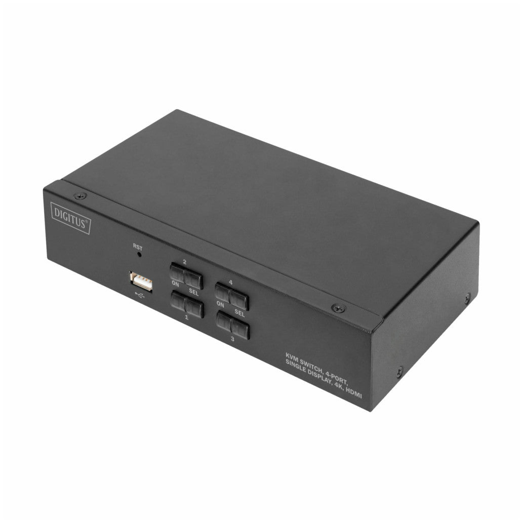 KVM stikalo Digitus 4-port 4K/30Hz IN 4xHDMI 4xUSB 4x3,5mm OUT HDMI 2xUSB-A 2x3,5mm (DS-12880)
