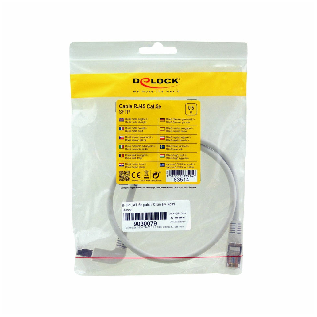KABEL PATCH SFTP Cat 5e   0,50m  RJ45 1Gbit Delock kotni - siv (83514)