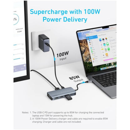 Priklopna postaja USB-C => Anker 8v1 2xHDMI 1xVGA 3xUSB3.1 1xUSB-C 85W (A83790A2)