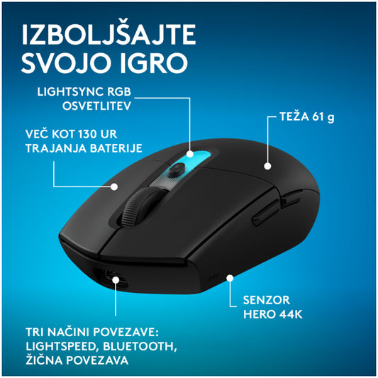 Gaming miška brezžična Logitech G305 X Superlight, črna (910-007739)