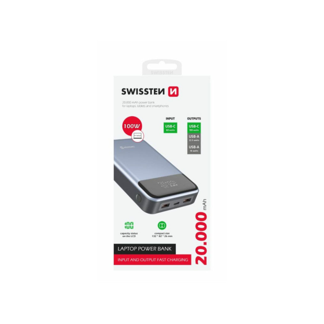 Prenosna baterija Swissten 20000mAH 100W PD USB-C 2xUSB-A  (22013932)