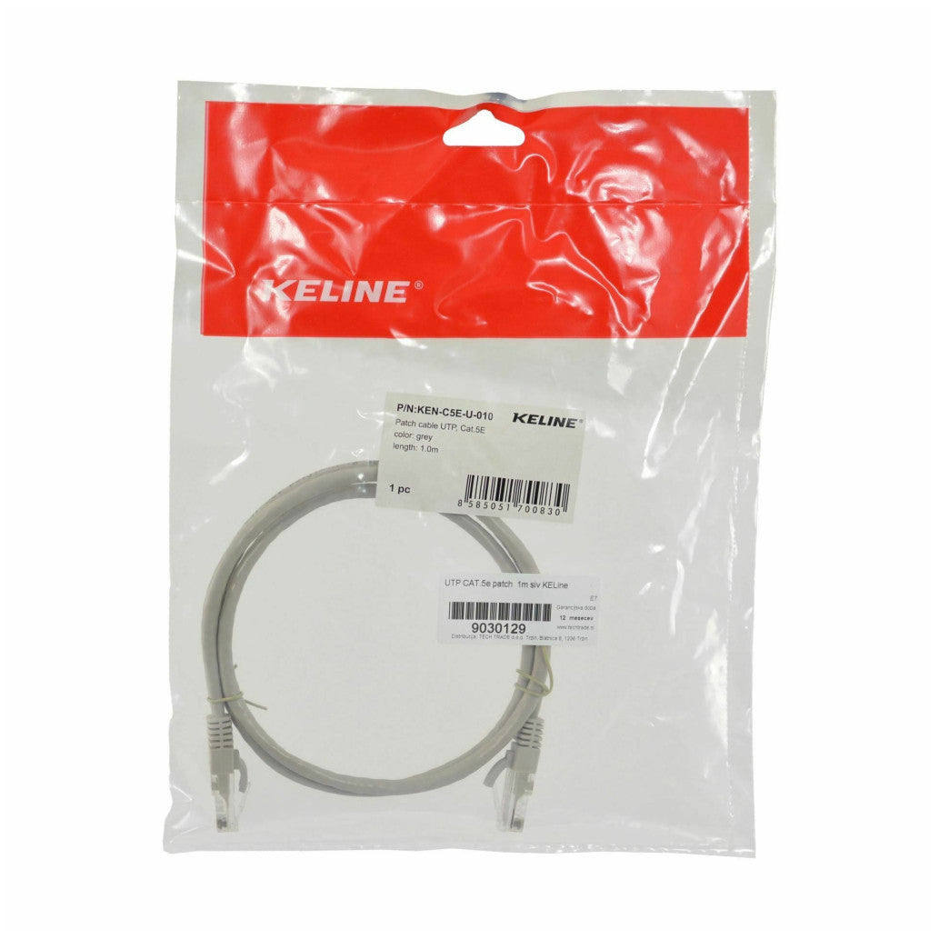 KABEL PATCH UTP Cat.5e  1,00m RJ45 10/100 KELine - siv (KEN-C5E-U-010)