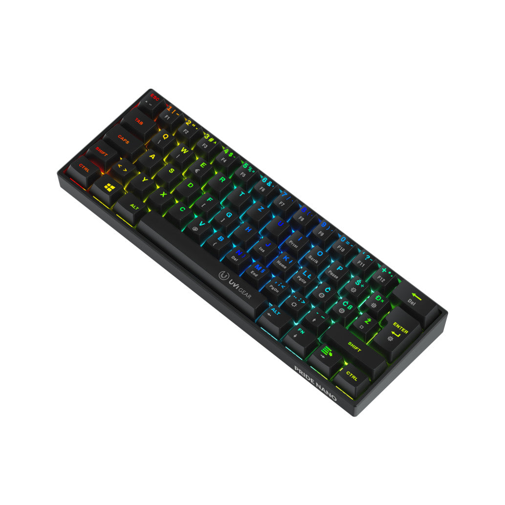 Gaming Tipkovnica Žična USB-A UVI PRIDE Nano 60% SLO | SLO gravura črna RGB (UVIPRIDENANO)