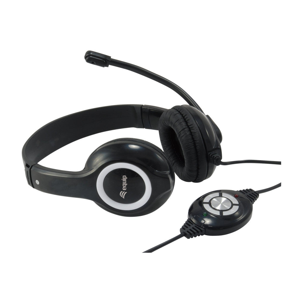 Slušalke žične Equip naglavne z mikrofonom USB črne kontrolnik na kablu (245301)