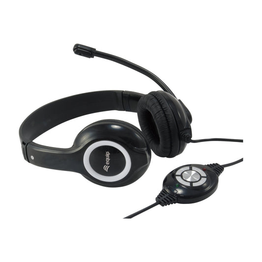 Slušalke žične Equip naglavne z mikrofonom USB črne kontrolnik na kablu (245301)