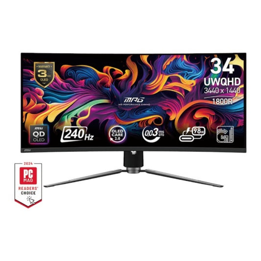 Monitor MSI 86,4 cm (34,0") 341CQPX 3440x1440 Curved Gaming 240Hz QD-OLED 0,03ms 2xHDMI DisplayPort USB-C 98W 2xUSB2.0 HAS  DCI-P3-99.3% FreeSync Premium Pro HDR400 PRO