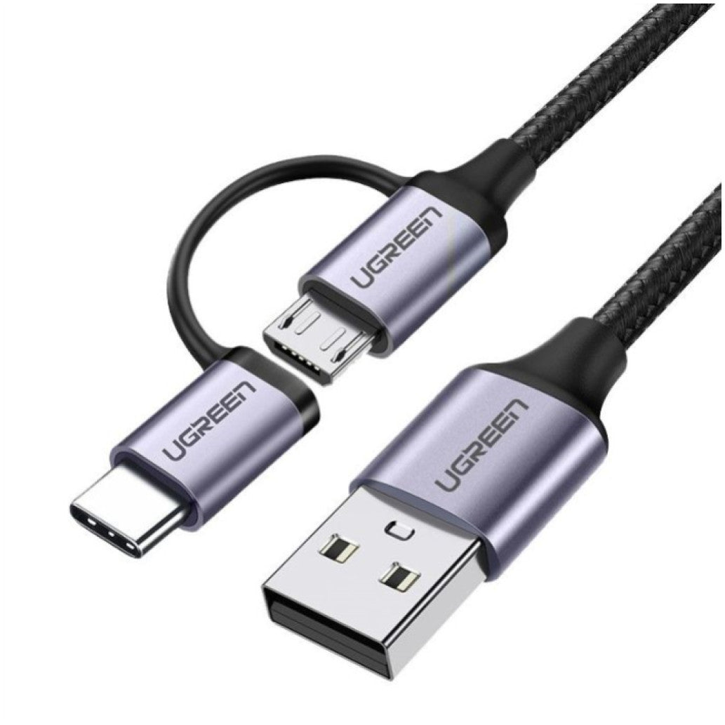 Kabel USB-A(m) => Micro USB/USB-C(m) 1,00m pleten ovoj črn Ugreen (30875)