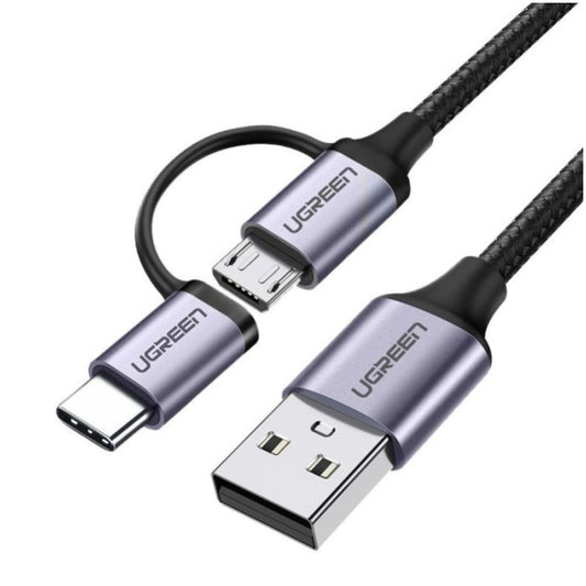 Kabel USB-A(m) => Micro USB/USB-C(m) 1,00m pleten ovoj črn Ugreen (30875)