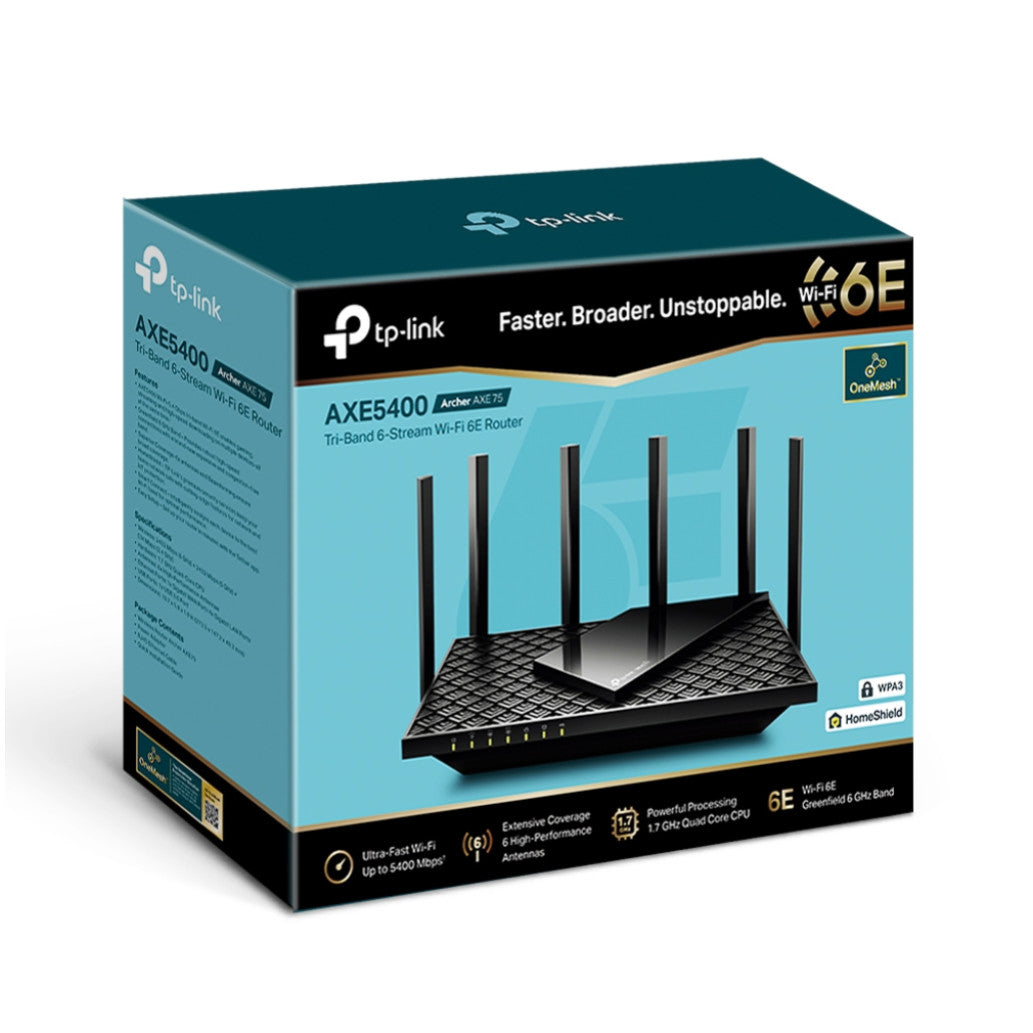 Usmerjevalnik brezžični TP-Link Archer WiFi6E 802.11ax AX5400 2402Mbit/s triband MESH OFDMA 4xLAN 6x antena (ARCHER AXE75)