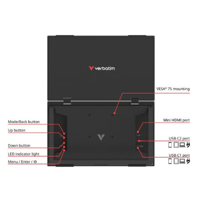 Prenosni monitor Verbatim 39,6 cm (15,6") Dual Essentials 1920x1080  60Hz IPS 10ms Mini-HDMI USB-C-Out Zvočniki 2x1W  NTSC45%