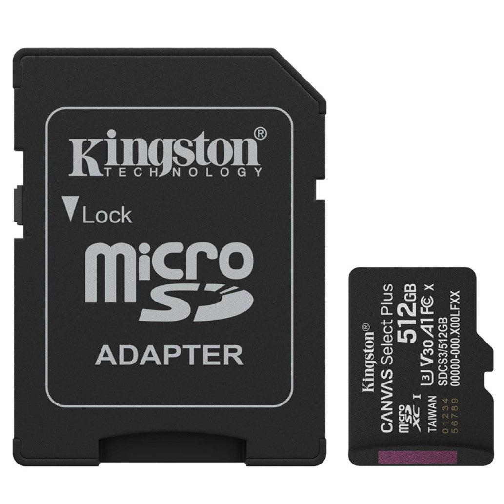 Spominska kartica microSDXC 512GB Kingston Canvas Select Plus Class10 150MB/s/U3 UHS-I A1 +adapter (SDCS3/512GB)
