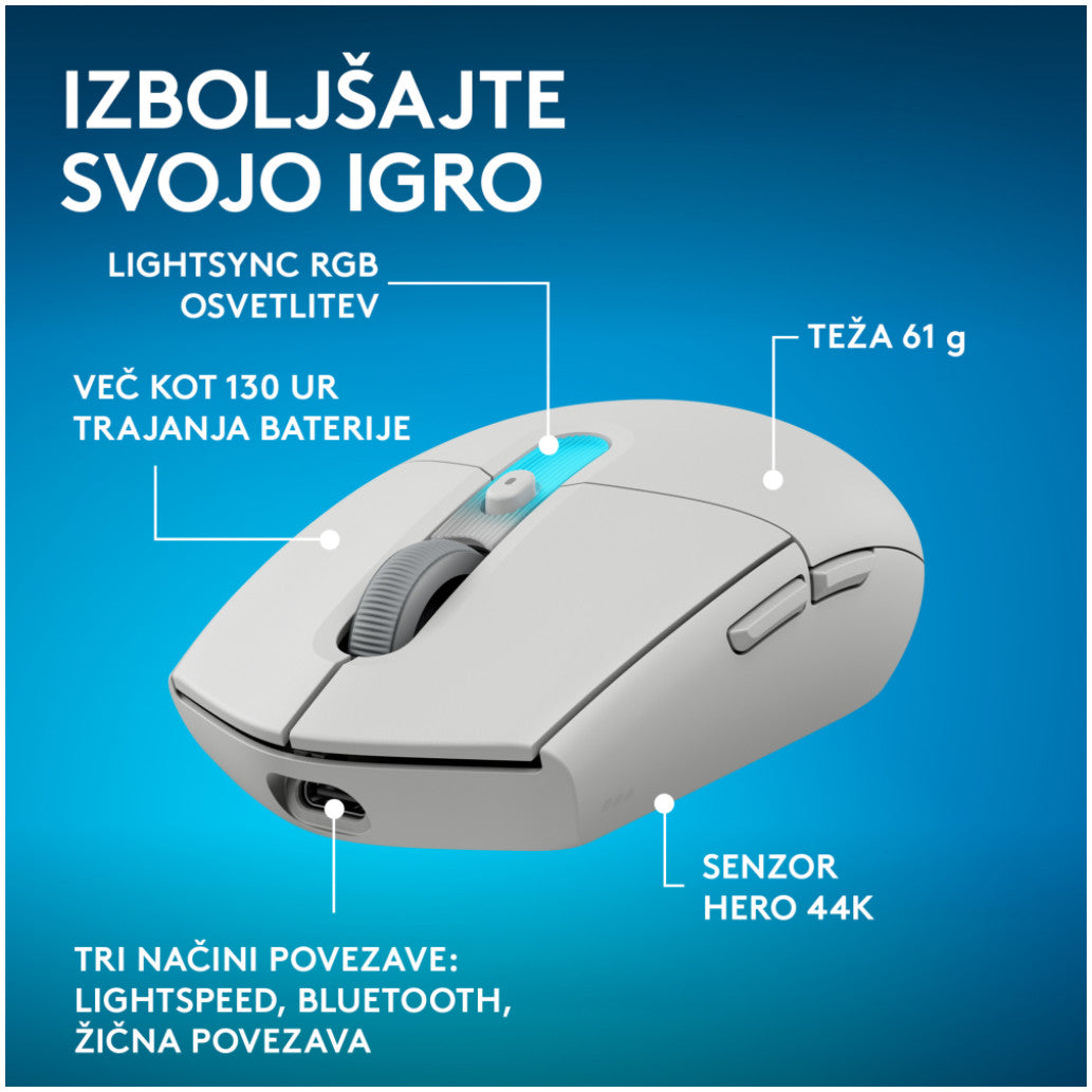 Gaming miška brezžična Logitech G305 X Superlight, bela (910-007747)