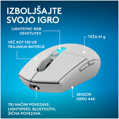 Gaming miška brezžična Logitech G305 X Superlight, bela (910-007747)