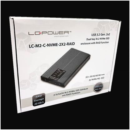 Ohišje za SSD disk M.2 => USB-C PCIe NVMe USB 3.2 Gen2 RAID 0/1 aluminij LC-Power (LC-M2-C-NVME-2X2-RAID)