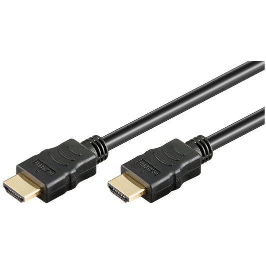 Kabel HDMI/HDMI M/M  1,00m V2.0 4K/60Hz 18Gbits Ethernet pozlačeni kontakti črn Goobay (61150)GOOBAY High Speed HDMI (M/M) 2.0 4K 60Hz 18Gbit/s 1m z Ethernet pozlačen črn kabel