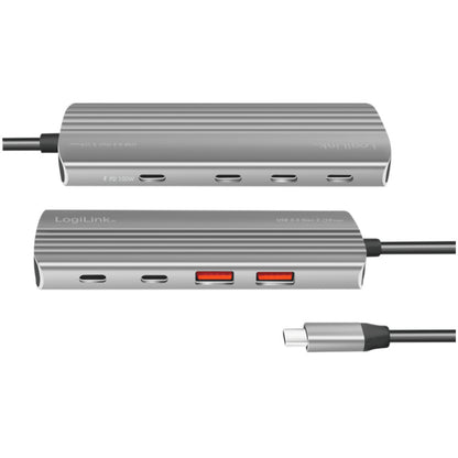 HUB USB-C => 2xUSB3.2 Gen2 tip A in 5xUSB-C3.2 Gen2 PD3.0 100W 10Gbps 20cm ALU ohišje space gray Logilink (UA0414)