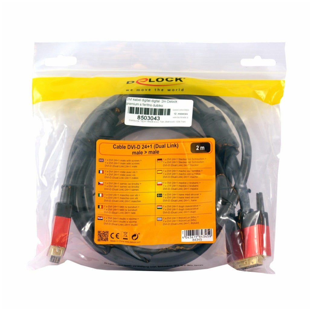 Kabel DVI-D(m)=>DVI-D(m) 2,0m digital premium s ferito 24+1 Delock (84345)