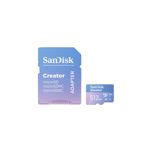 Spominska kartica microSDXC 512GB Sandisk Creator 190MB/s/130MB/s U3 V30 UHS-I A2 +adapter (SDSQXAV-512G-GN6MS)