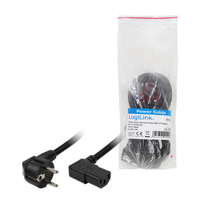 KABEL NAPAJALNI 220V 2,00m Schuko - C13 kotni 90° črn LogiLink (CP103)