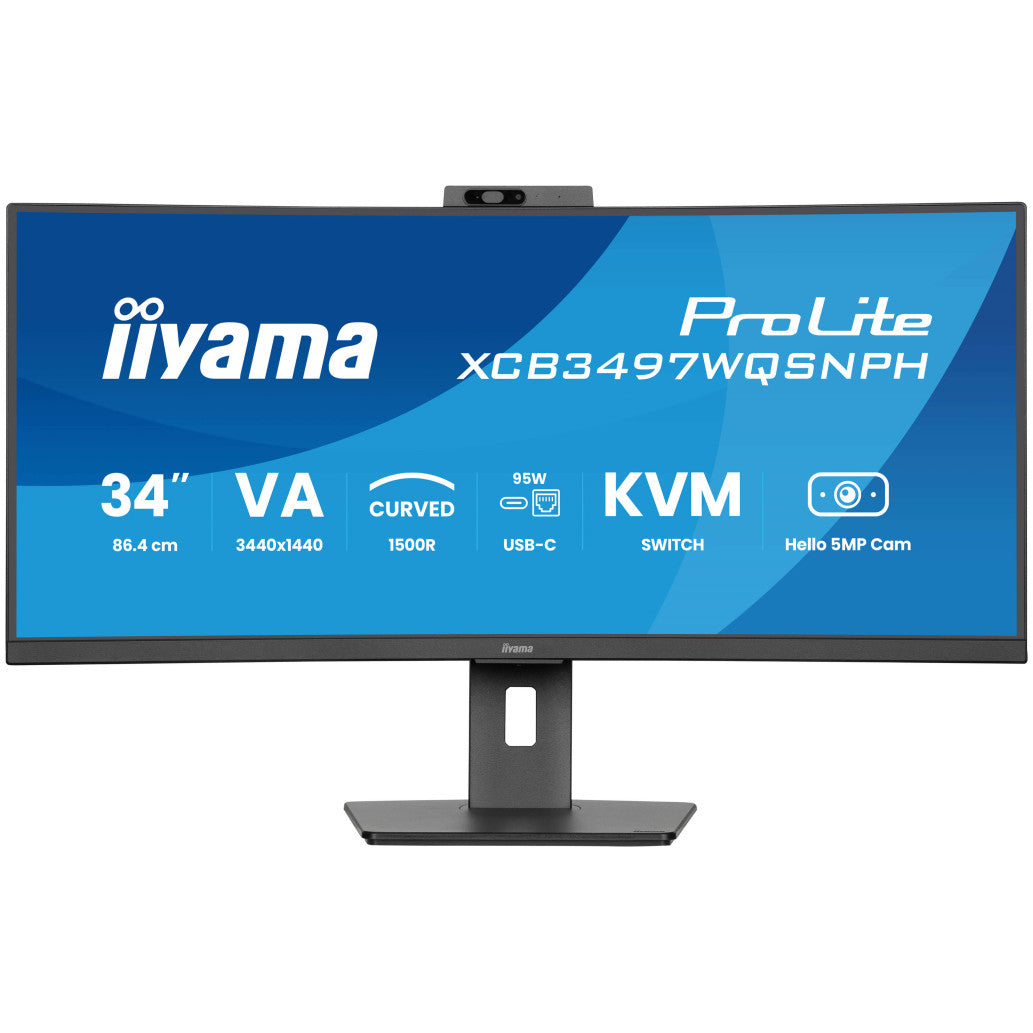 Monitor Iiyama 86,4 cm (34,0") XCB3497WQSNPH-B1 3440x1440 Curved 120Hz VA 0,4ms 2xHDMI DisplayPort USB-C 95W 2xUSB3.2 2xUSB-C-Out Pivot Zvočniki 2x5W  DCI-P3-90% FreeSync Premium RJ45 KVM