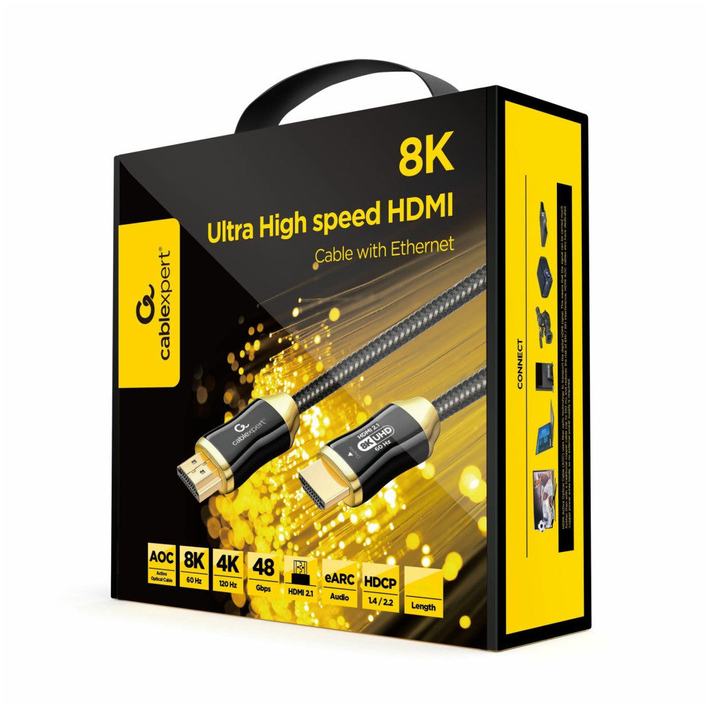 Kabel HDMI(m)=>HDMI(m) v2.0 5,00m UHD 8K/60Hz Cablexpert AOC optični pozlačeni kontakti z ethernet črn Cablexpert (CCBP-HDMI8K-AOC-5M)