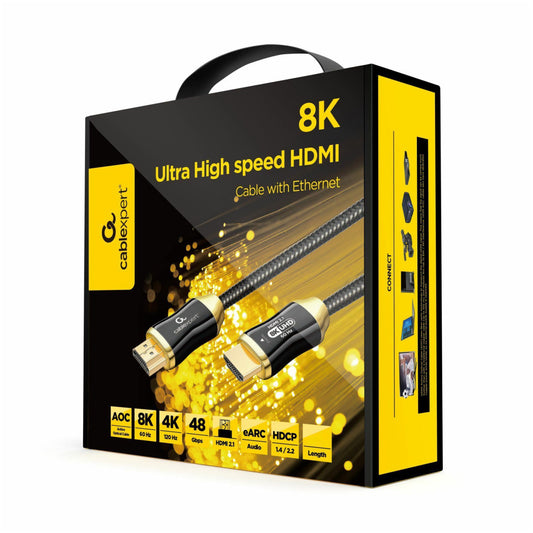 Kabel HDMI(m)=>HDMI(m) v2.0 5,00m UHD 8K/60Hz Cablexpert AOC optični pozlačeni kontakti z ethernet črn Cablexpert (CCBP-HDMI8K-AOC-5M)